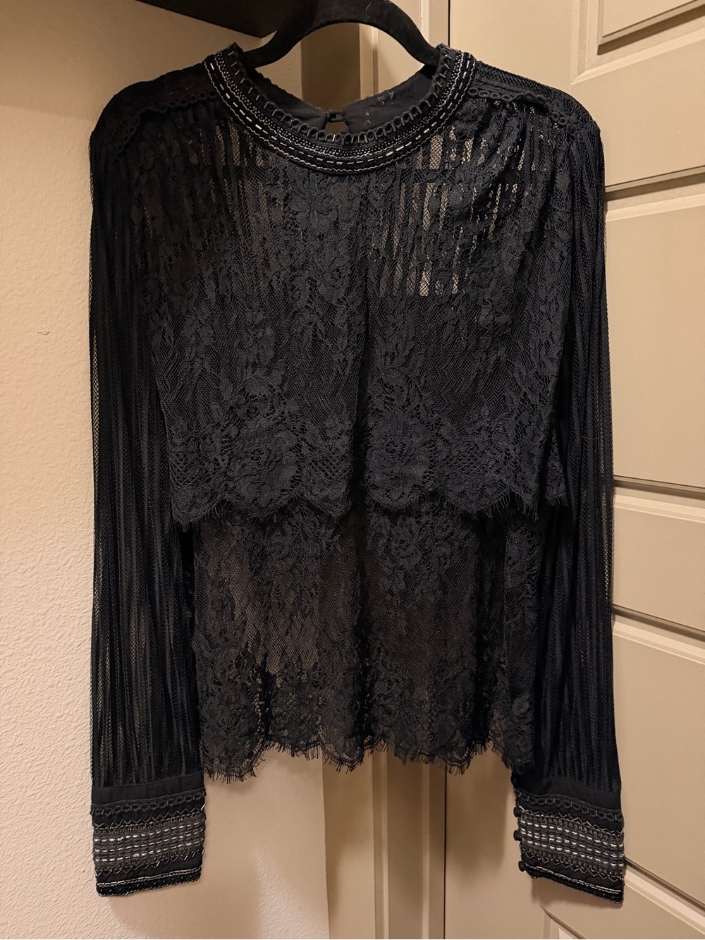 Anthropologie Black Lace Long-Sleeve Women's Top